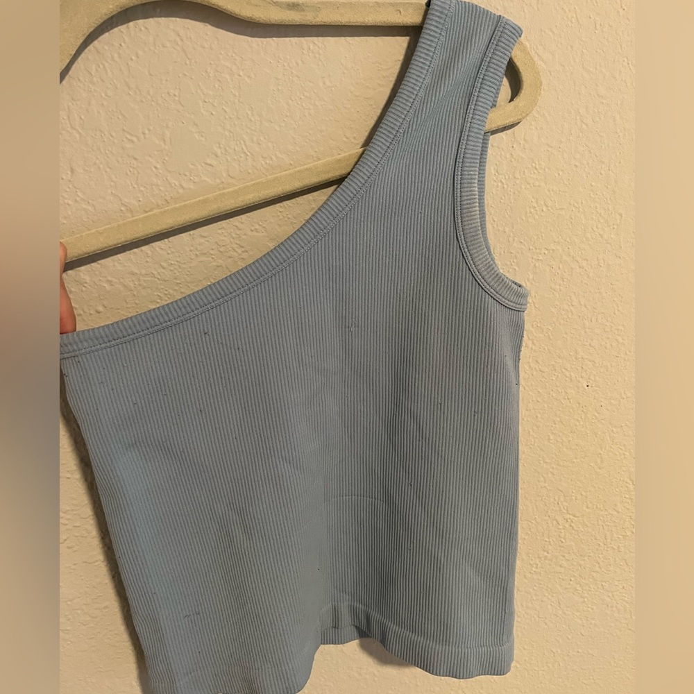 One Shoulder Blue Tank Top